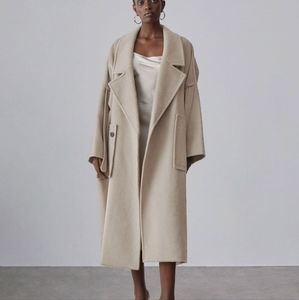 Maison Silk Beige Oversize Wool Coat